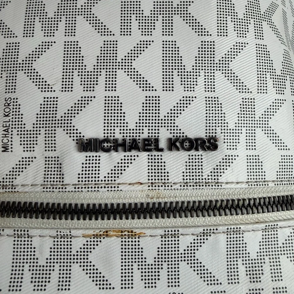 Michael Kors White MK Logo Mini Backpack with Silver Hardware